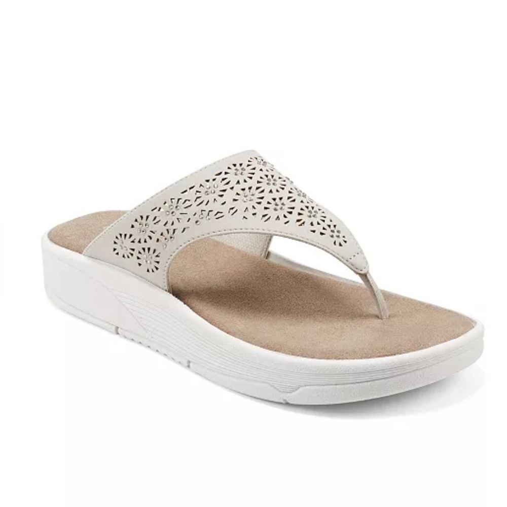 EASY SPIRIT Womens Taupe 1" Platform Rhee Open Wedge Slip On Thong Sandals 8 NEW